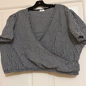 nlt Black & White Gingham Wrap Crop Top Made In Los Angeles Size 3XL 3X Boutique